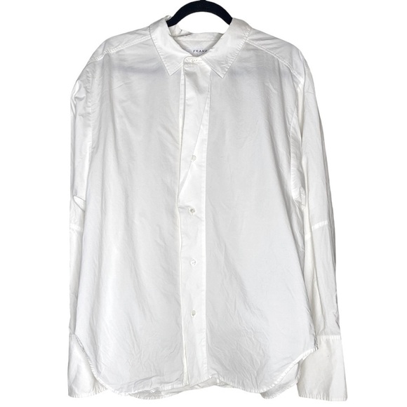 Frame Long Sleeve Asymmetrical Collar White Crisp Button Up Shirt Women’s Sz XL - Picture 1 of 9
